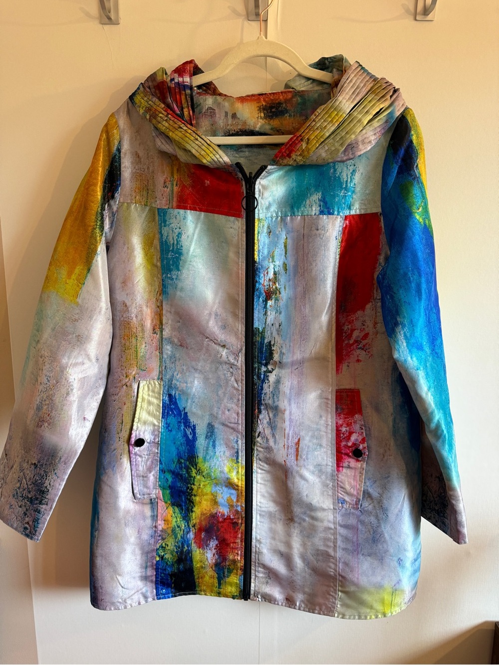 UBU Wearable Art Jacket Medium Abstract Print Zip Front Hooded Coat